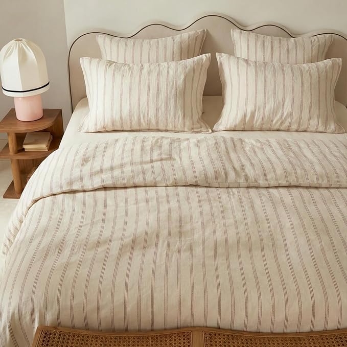 mixinni Striped Duvet Cover Set Twin Size, 3 Piece Cotton Linen Blend Bedding - Image 3