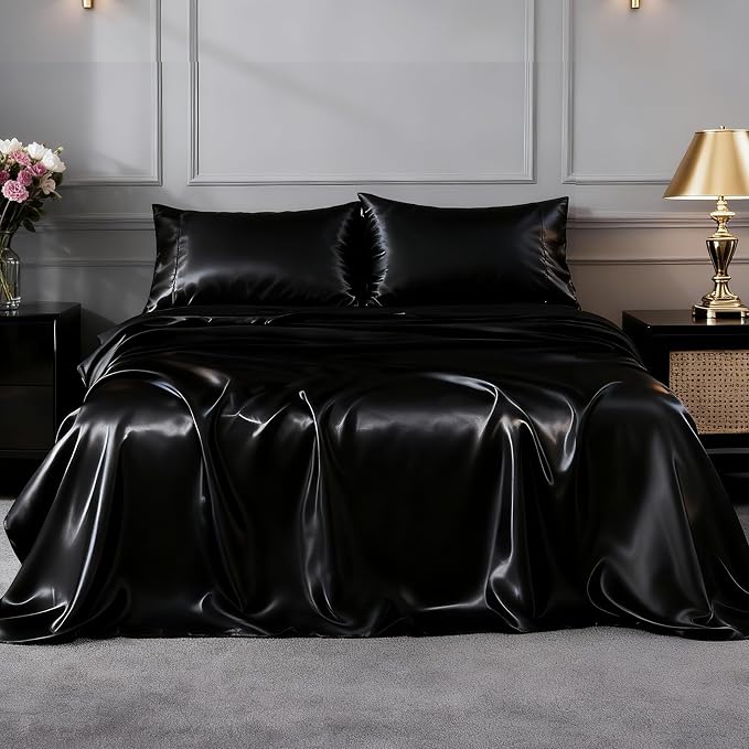 FreshCulture Satin Sheets Queen Size Bed Set- 4 Piece Luxury Soft Silky Queen - Image 2