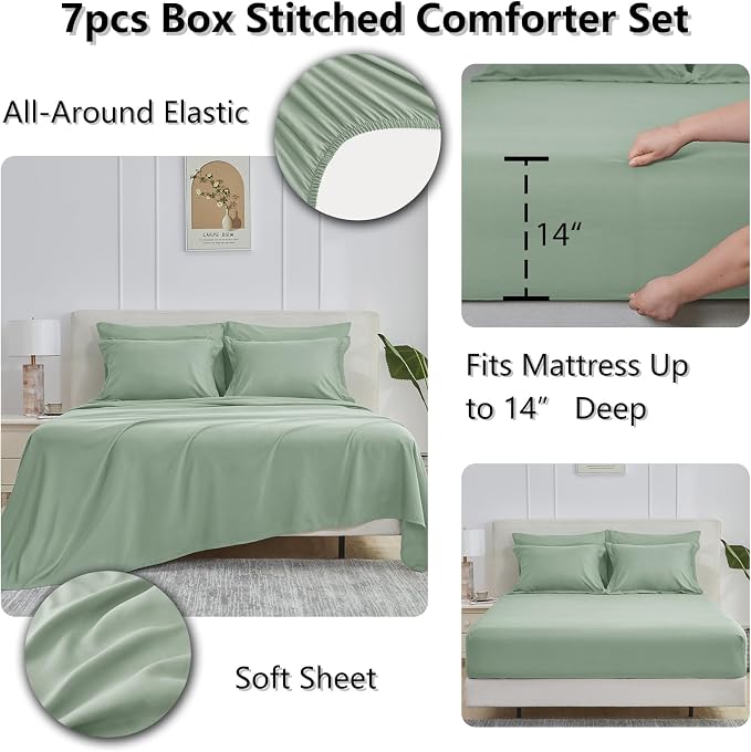 CozyLux King Size Comforter Set Sage Green - Image 6