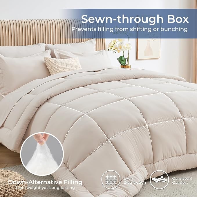 Sasttie California King Comforter Set, 7 Pieces Cal King Bed in a Bag, Complete - Image 3
