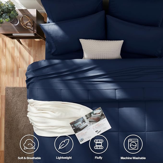 CozyLux California King Comforter Sets Navy Blue, 7 Pieces Cal King Bed in a Bag - Image 2