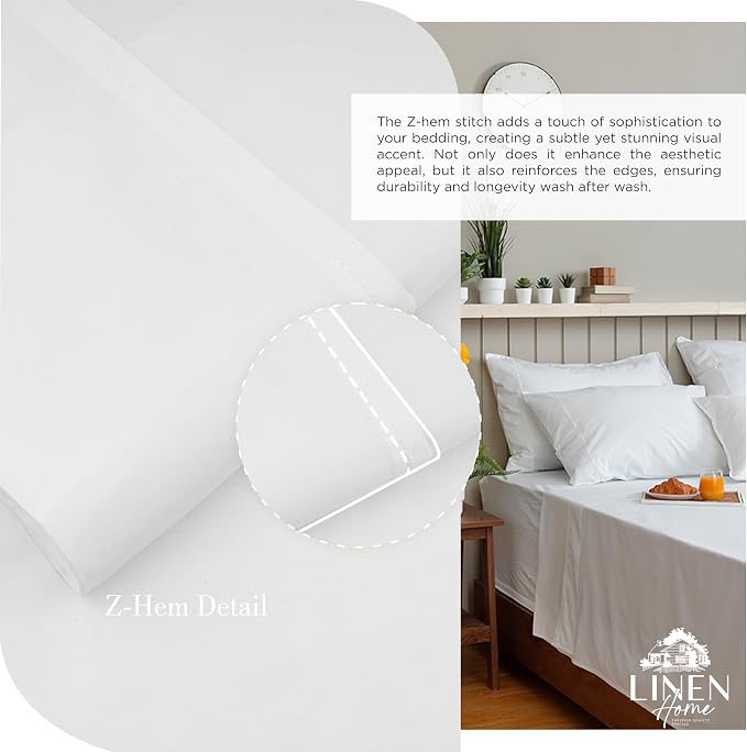 Linen Home 100% Cotton Percale Sheets Full Size, Snow White, Deep Pocket - Image 3