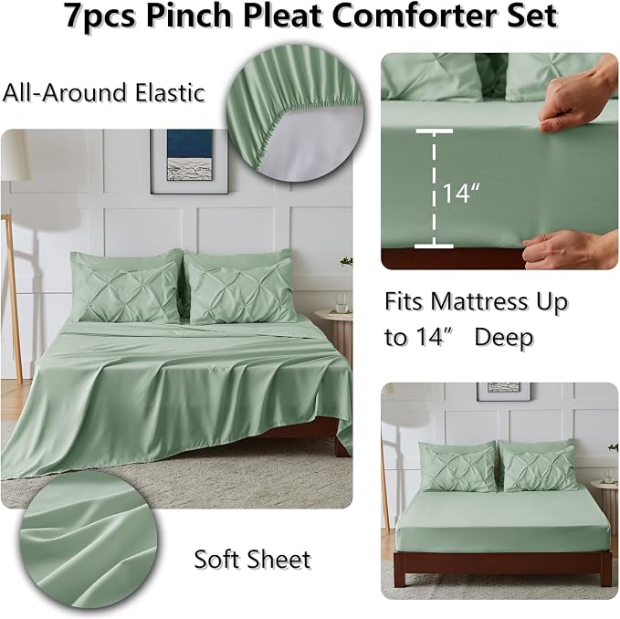 HIMEET King Comforter Set 7 Pieces Bed in A Bag Sage Green Luxury Soft King - Image 6