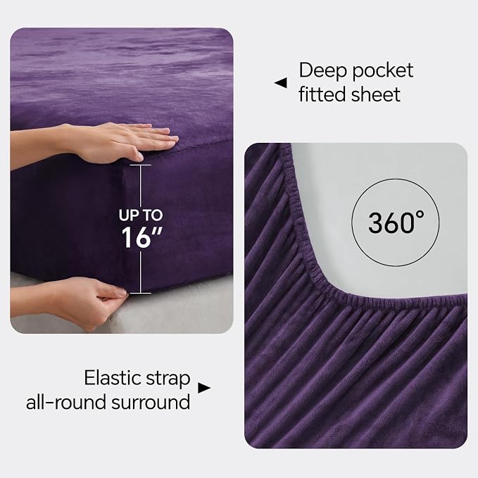 BEDELITE Flannel Sheets King Size Purple - Image 4