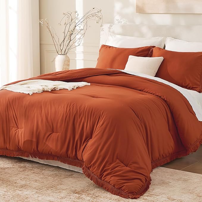 Andency Comforter Oversized King Terracotta 120x98, 3 Pieces Boho Winter by Andency