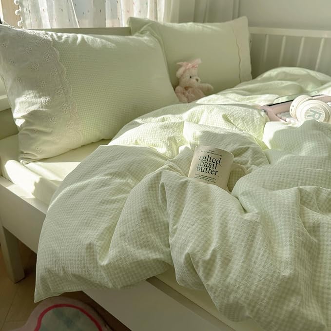 MKXI Mint Green Gingham Duvet Cover Set King - Image 5