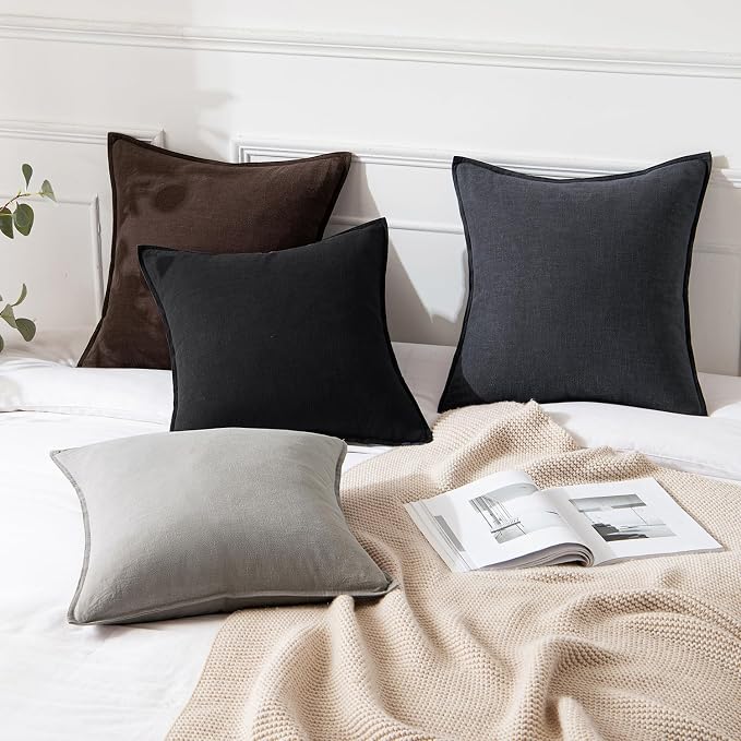 MIULEE Decorative Linen Pillow Covers 18x18 Inch Dark Gray ​Boho Farmhouse​ - Image 4