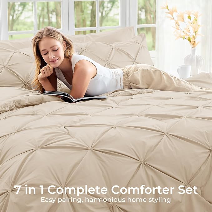 Sasttie Twin XL Comforter Set, 5-Piece Bed in a Bag, Pintuck Bedding Sets - Image 6