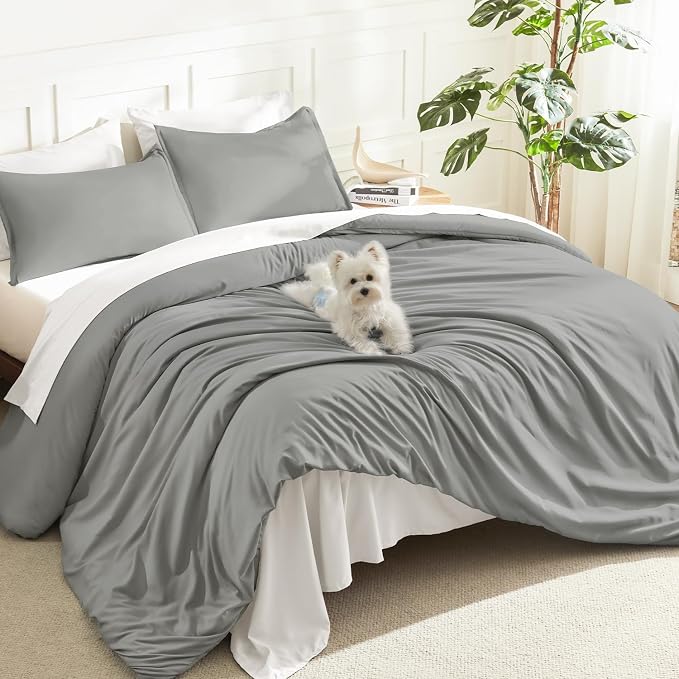 Litanika Comforters Medium Gray Full Size, 3 Pieces Lightweight Solid Bedding by Litanika