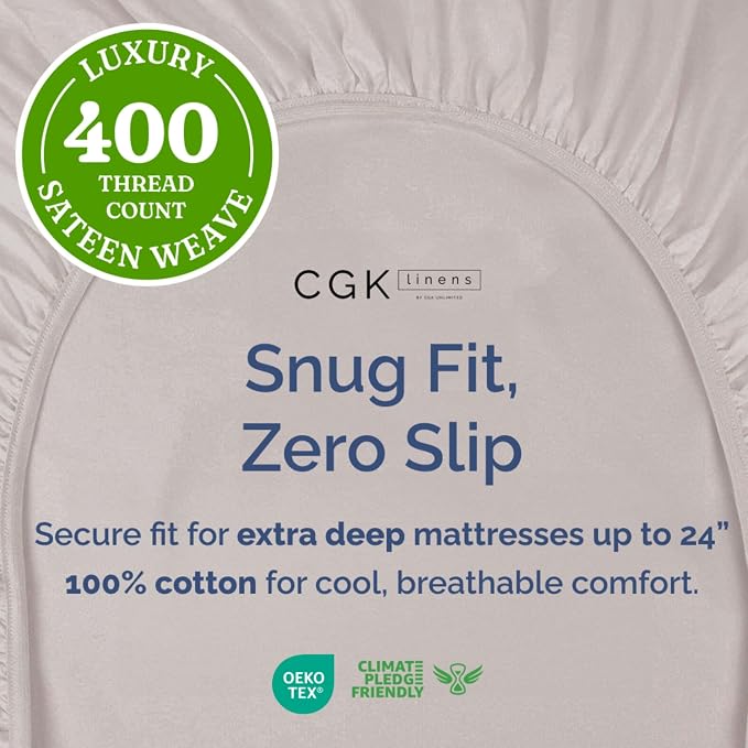 Extra Deep Twin 400 Thread Count Cotton Fitted Sheet - Image 3