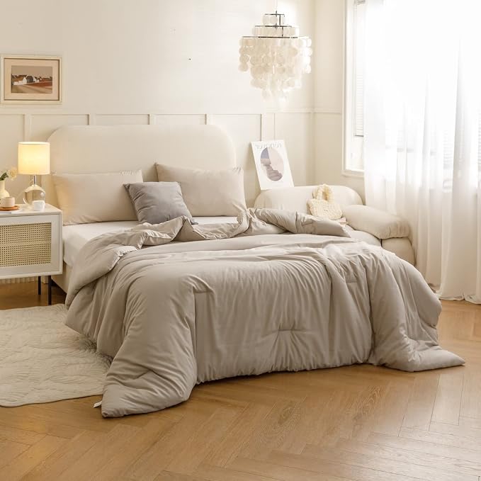 ROSGONIA Queen Comforter Set Oatmeal - Image 9