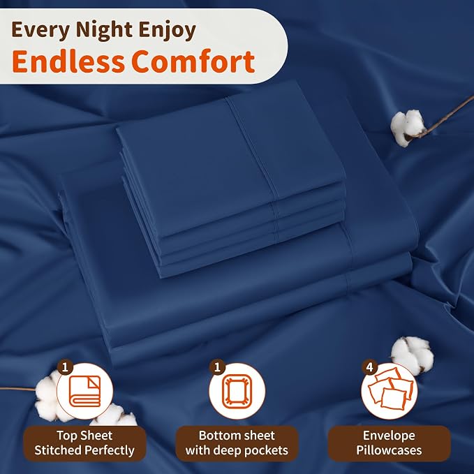 LBRO2M 1000 Thread Count 100% Egyptian Cotton Sheets Set 6 Piece Sets King Bed - Image 5
