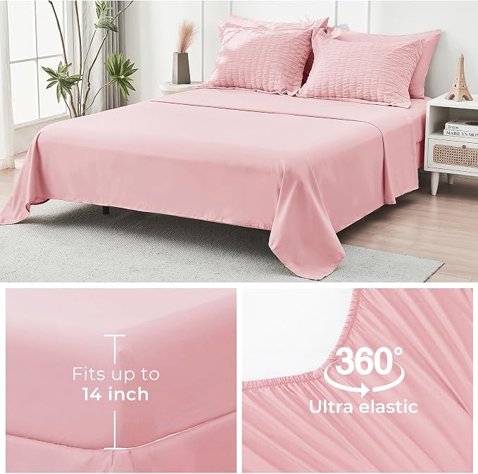 HYMOKEGE Pink Full Size Comforter Sets Seersucker 7 Pieces, All Season Luxury - Image 7