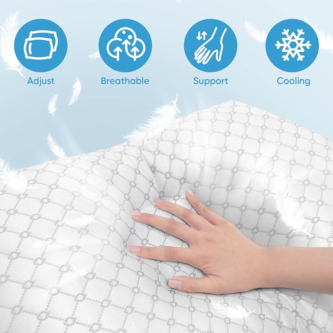 OAISZ Shredded Memory Foam Pillow, Queen Size Cooling Adjustable Firm Bed Pillow - Image 2