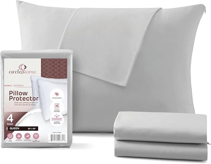 CirclesHome Pillow Protectors 4 Pack Queen Zippered by CirclesHome