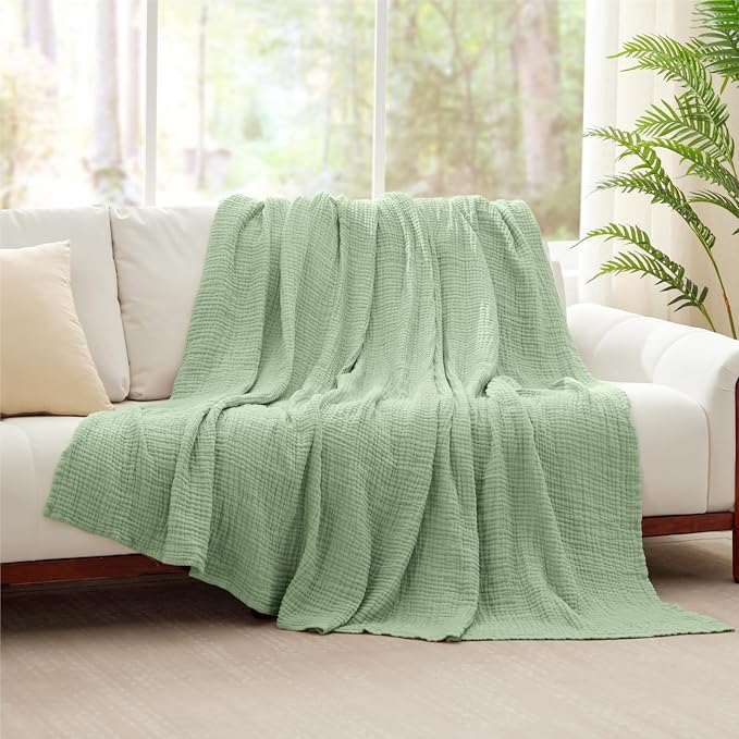 100% Cotton Muslin Blanket Queen 90" x 90", 6 Layers Breathable and Lightweight - Image 8