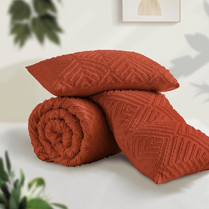 Andency Burnt Orange Oversized King Comforter 120"x120", 3 Pieces Terracotta - Image 3