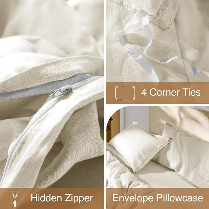SONORO KATE 100% French Linen Duvet Cover King Size, Soft Breathable - Image 8