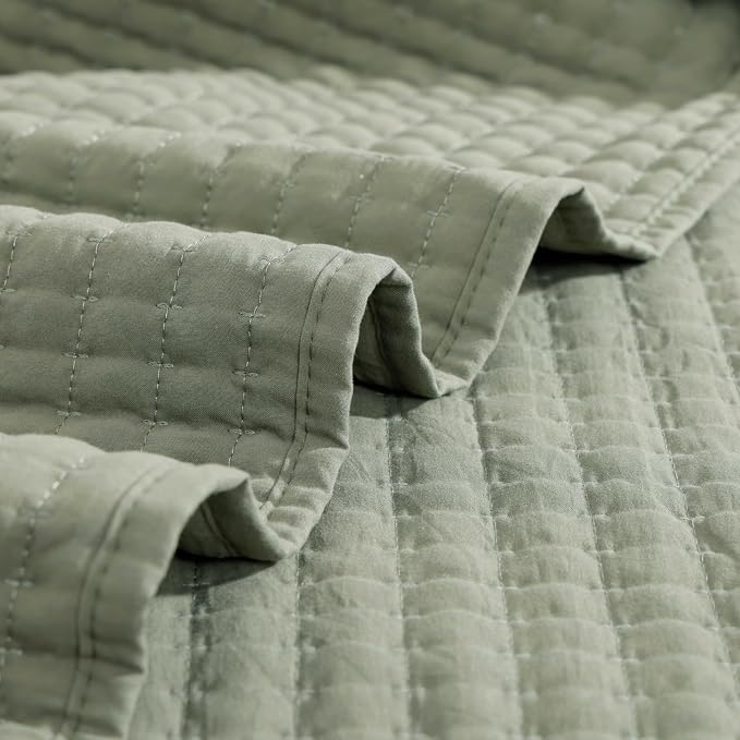 WRENSONGE King Size Quilt-3 Pieces Lightweight Bedspreads Sage Green King Quilt - Image 7