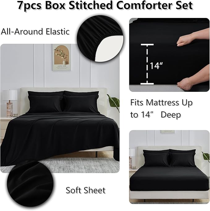 CozyLux King Size Comforter Set Black - Image 4