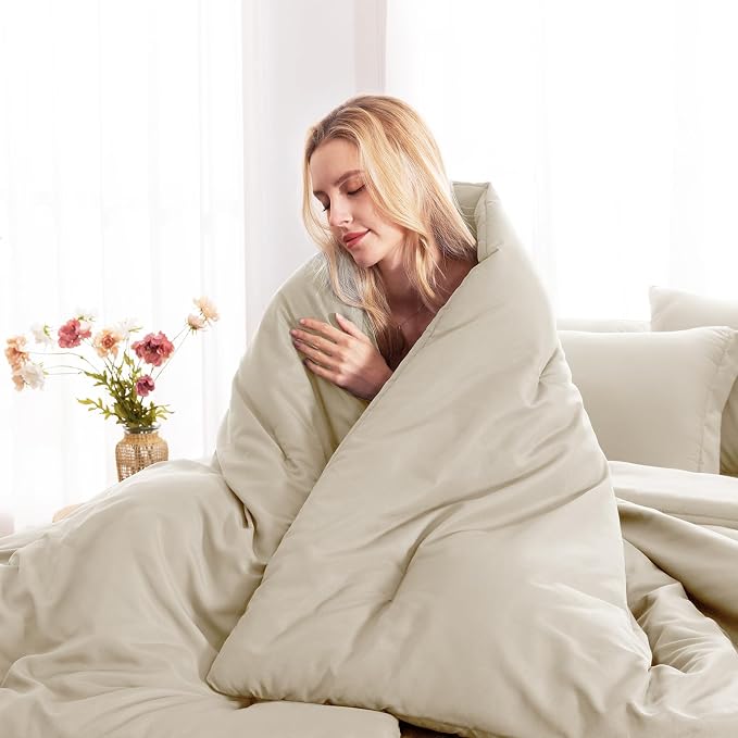 CozyLux Full Size Comforter Sets Oatmeal, 7 Pieces Bed in a Bag Full Comforter - Image 7