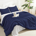 Litanika Navy Blue Comforter Set Queen Size, 3 Pieces Lightweight Solid Bedding by Litanika