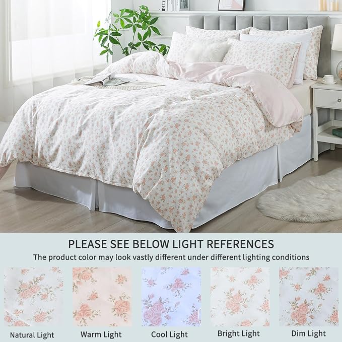 FADFAY Queen Duvet Cover Set Pink Floral Comforter Cover 100% Cotton Girls Pink - Image 5