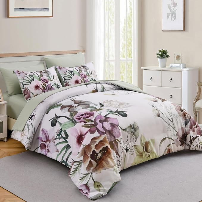 Luxudecor Floral Comforter Set King Size 7 Piece, Elegant Floral Comforter - Image 2