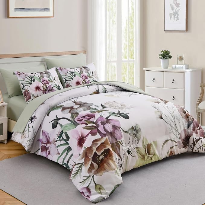 Luxudecor Floral Comforter Set Queen Size 7 Piece, Elegant Floral Comforter - Image 2