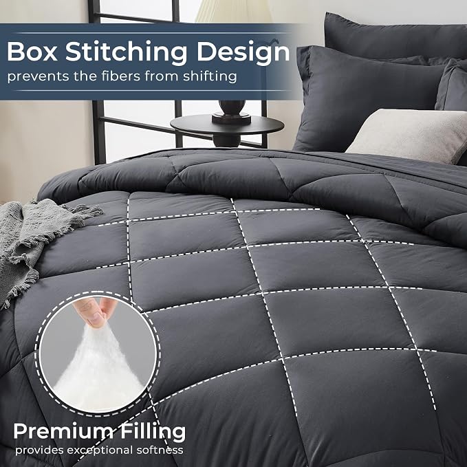 HEVUMYI 120x98 Oversized King Comforter Set Dark Grey- 7-Piece All Season Bed - Image 4