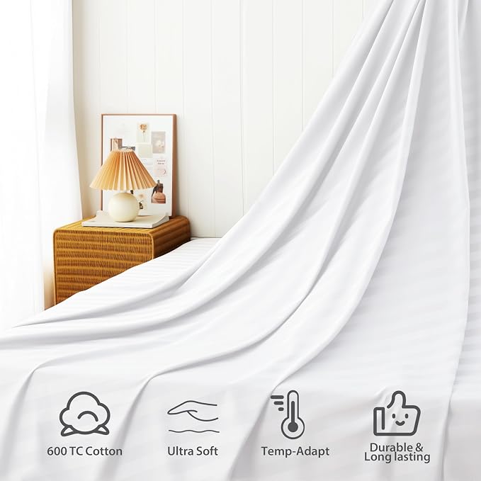 Cotton Flat Sheets Only, 600 TC 100% Cotton Flat Sheet Top Sheet Only, King - Image 4