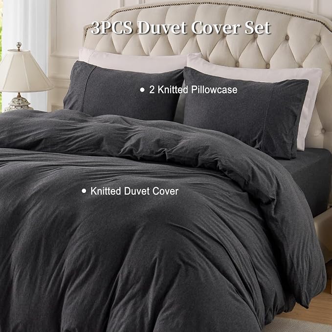 PURE ERA Jersey Knit Duvet Cover Set 100% T-Shirt Cotton Super Soft Comfy 3pc - Image 4