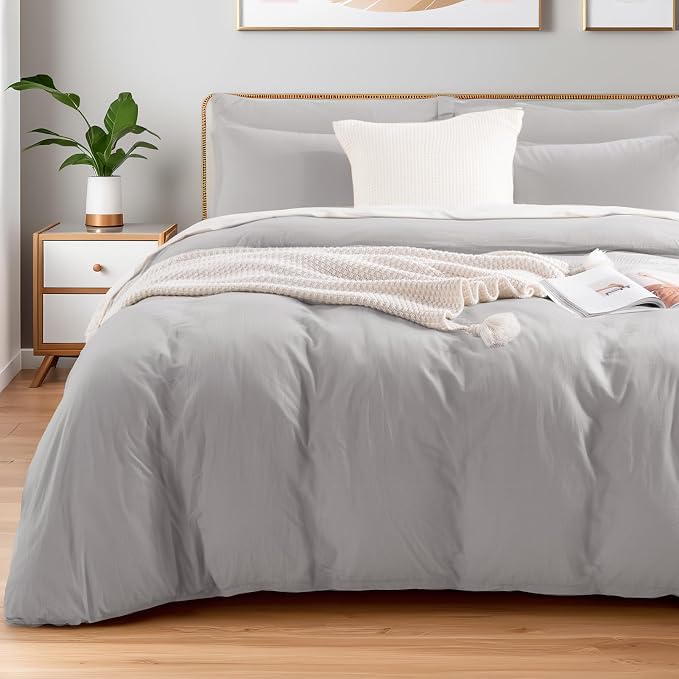 NEXHOME PRO Duvet Cover Set Queen Size Linen Feel Textured Organic Natural 100% by NEXHOMEPRO