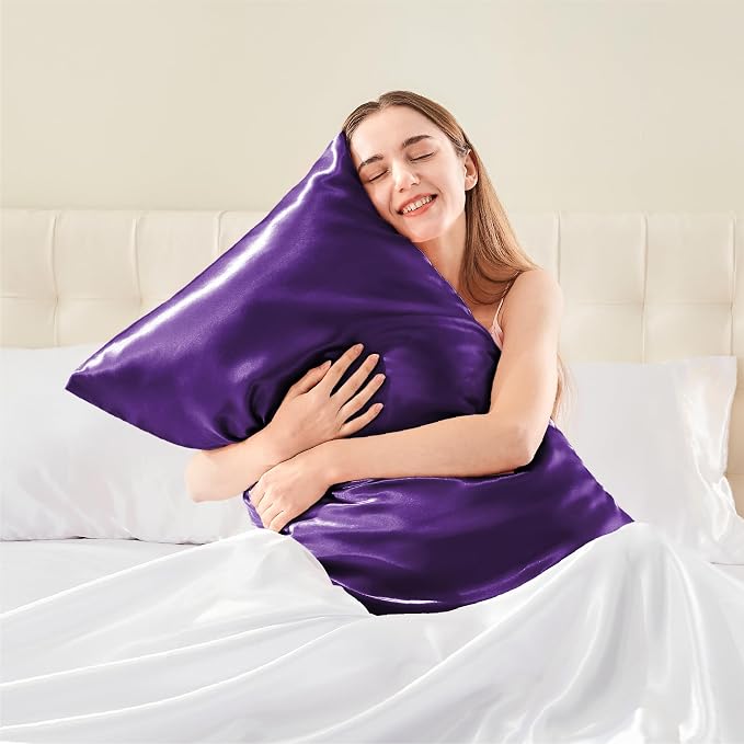 BEDELITE Satin Pillowcase with Zipper, Plum Purple King Size Pillow Cases Set - Image 2