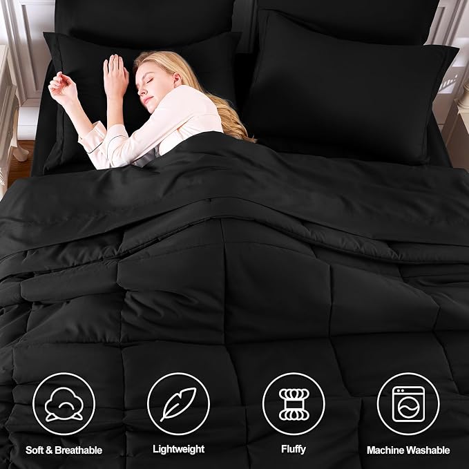 CozyLux Oversized Queen Comforter Sets Black, 7 Pieces Bed in a Bag, 98x98 Box - Image 2