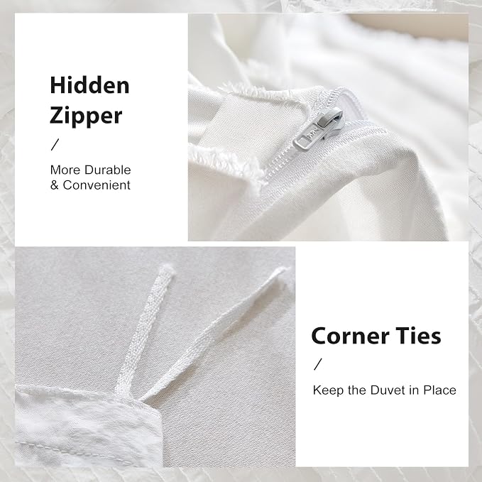 WARMDERN White Boho Duvet Cover Set Full Size, Striped Textured Duvet Cover - Image 5