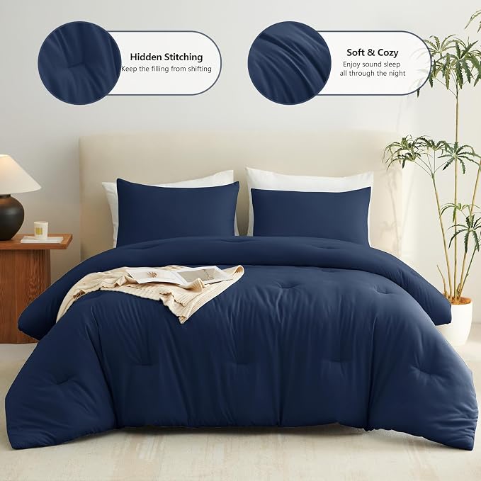 CozyLux Twin Comforter Set Navy Blue, 2 Pieces Twin Extra Long Solid Breathable - Image 3