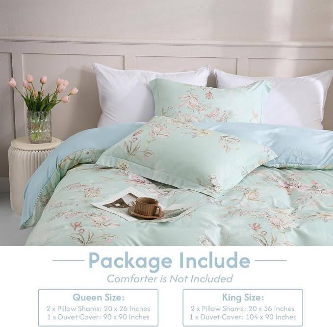 LONAVA Queen Flower 3 Pcs Duvet Cover Set, Breathable Soft Microfiber Light - Image 6