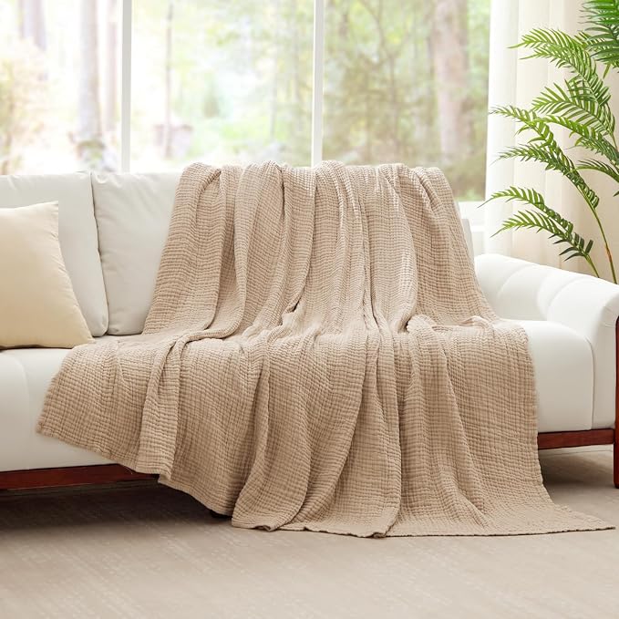 6 Layers Cotton Muslin Blankets Large, Lightweight Cotton Throw, Cooling Soft - Image 2