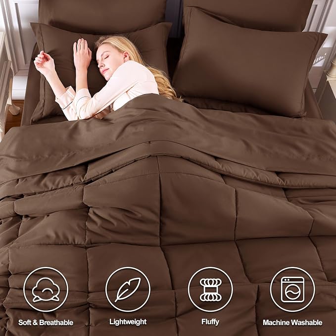 CozyLux King Size Comforter Set Brown - Image 2