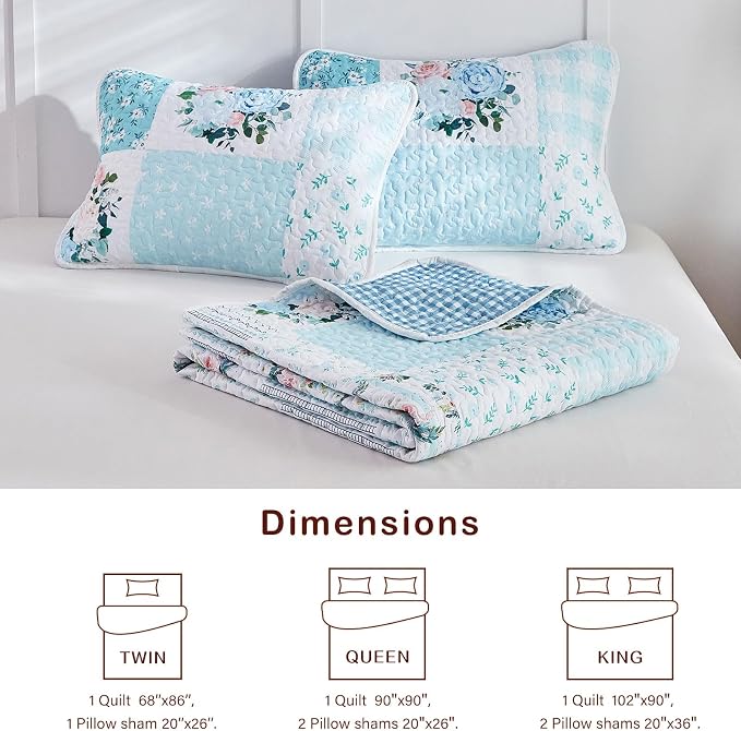 Joyreap 3 Pieces Floral Patchwork Quilt Set King, Soft n Cozy Microfiber Quilt - Image 7