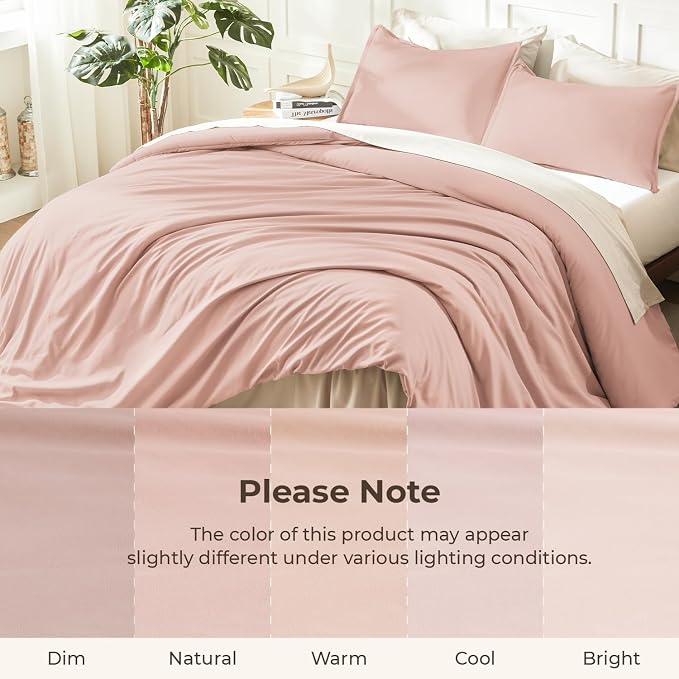 Litanika Pink Queen Size Comforter Set, 3 Pieces Blush Plain Bedding Comforter - Image 8
