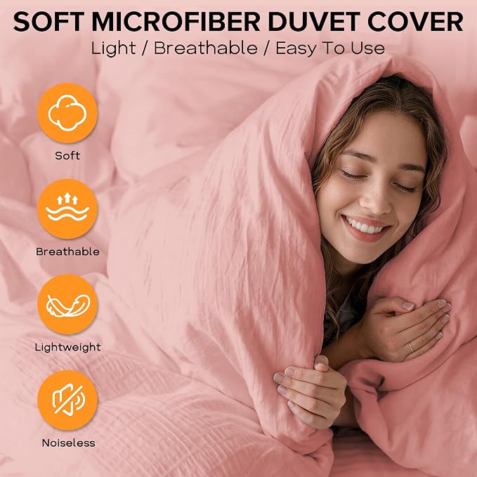 Cozyide Pink Duvet Cover Queen Size, 3 Pieces Bedding Duvet Covers, Soft - Image 4