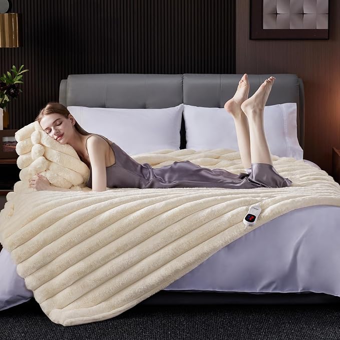 Heated Blanket Full Size, Faux Fur Cozy Heating Blanket - Image 5