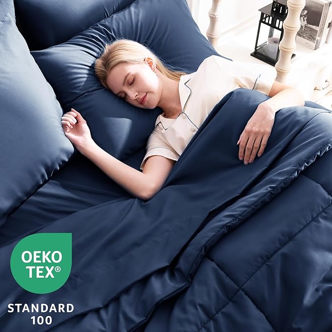 CozyLux Queen Comforter Set Navy Blue, 7 Pieces Bed in a Bag, All Season - Image 3
