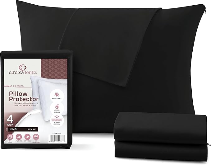 CirclesHome Pillow Protectors 4 Pack King Zippered by CirclesHome