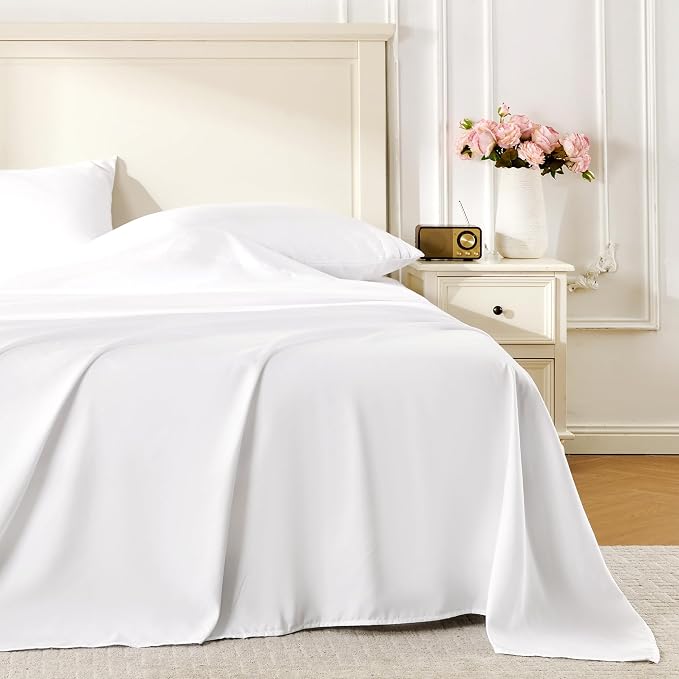 ROSE&RISY White King Sheet Set, 4 Pieces Soft Bedding King Sheet Set, by ROSERISY