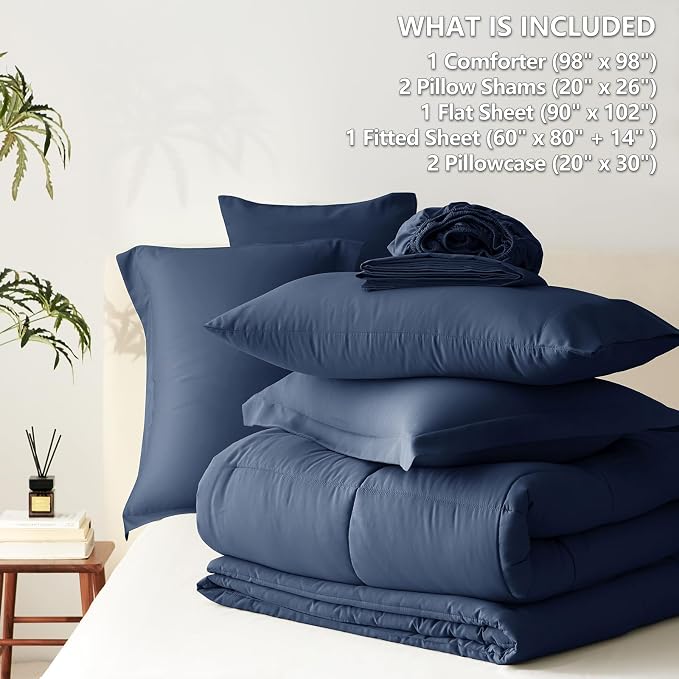 CozyLux Oversized Queen Comforter Sets Navy Blue, 7 Pieces Bed in a Bag - Image 7