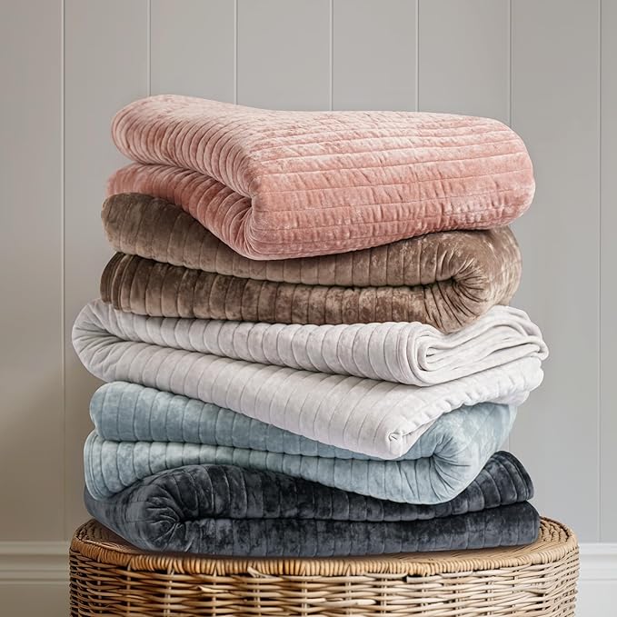 EVERGRACE Velvet Quilt Set Queen Size, Luxurious Soft Striped Channel Bedding - Image 6