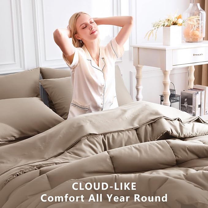 CozyLux Queen Comforter Set Khaki, 7 Pieces Bed in a Bag, Khaki Comforters - Image 4